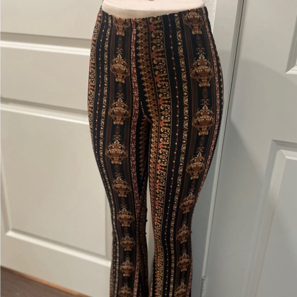 Red/ black/gold High Waist Wide Leg Long Bell Bottom Yoga Pants. Buchona legging